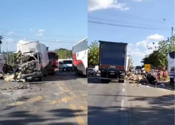 Motorista de ônibus sofre mal súbito e causa colisão com caminhão e carreta na BR-343, em Água Branca