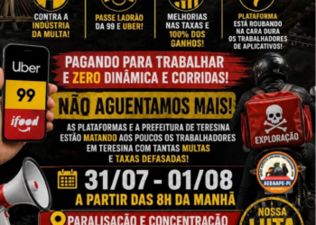 Motociclistas por aplicativo realizam paralisação em Teresina nesta sexta-feira (31)
