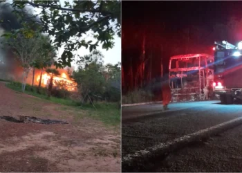Ônibus de excursão pega fogo na BR-343 após retornar do litoral do Piauí