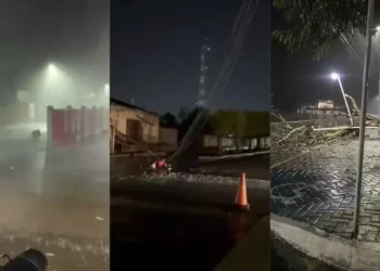 Temporal derruba postes, torre de televisão e telhado de prédio público em São Raimundo Nonato